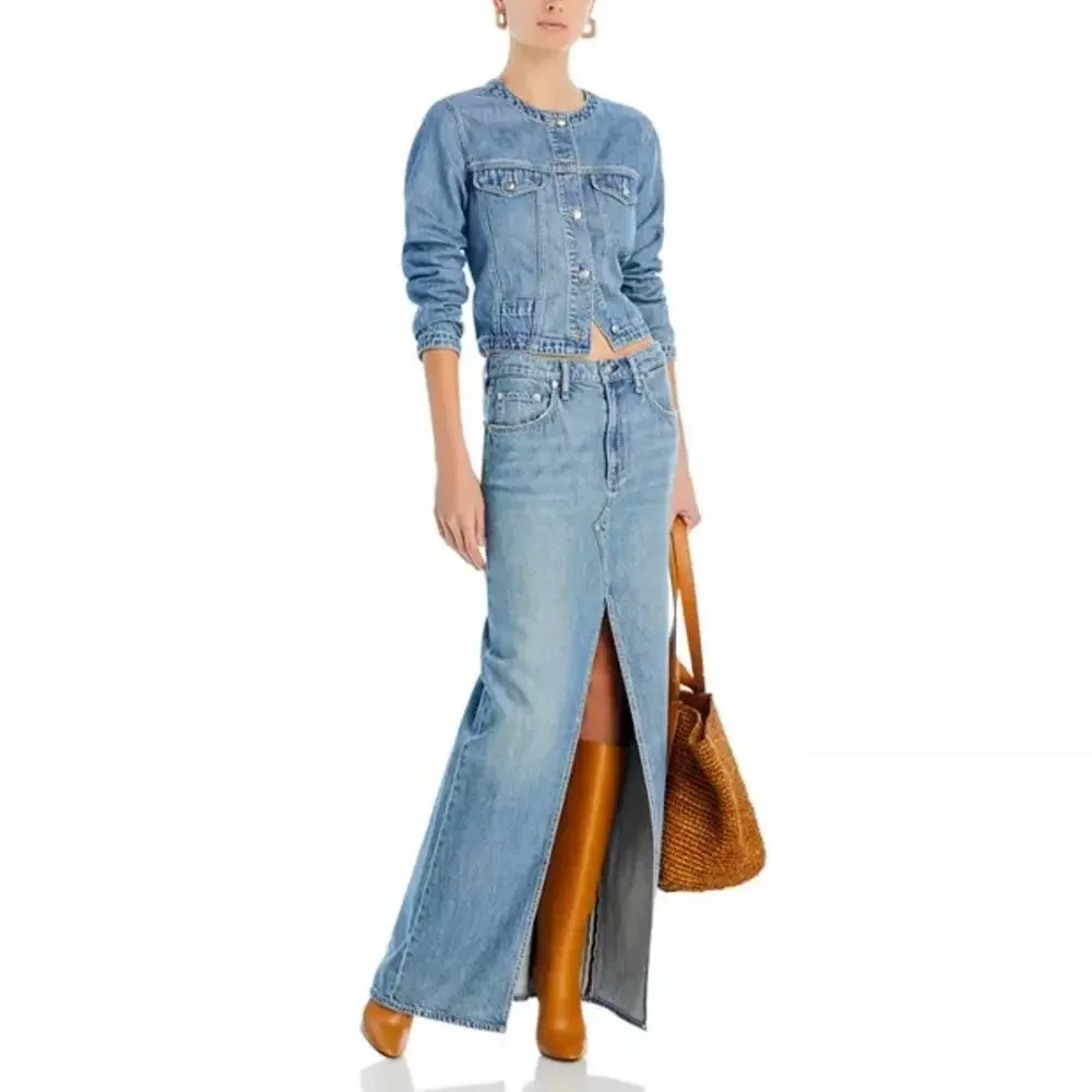 rag & bone Avery Featherweight Denim Maxi Skirt in Beverlys Raw Hem size 29 - Picture 3 of 16
